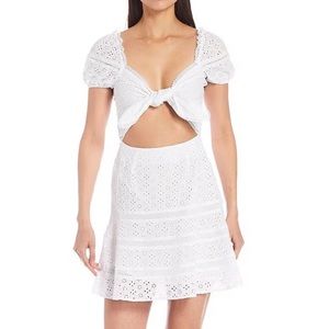 NWT Gianni Bini Eyelet Cutout Tie Sweetheart Neck Puff Sleeve A-Line Mini Dress